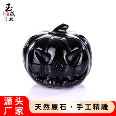 ナチュラルブラック黒曜石 2.5inch ウィザードハットカボチャオーナメント手彫りゴーストハロウィン装飾卸売