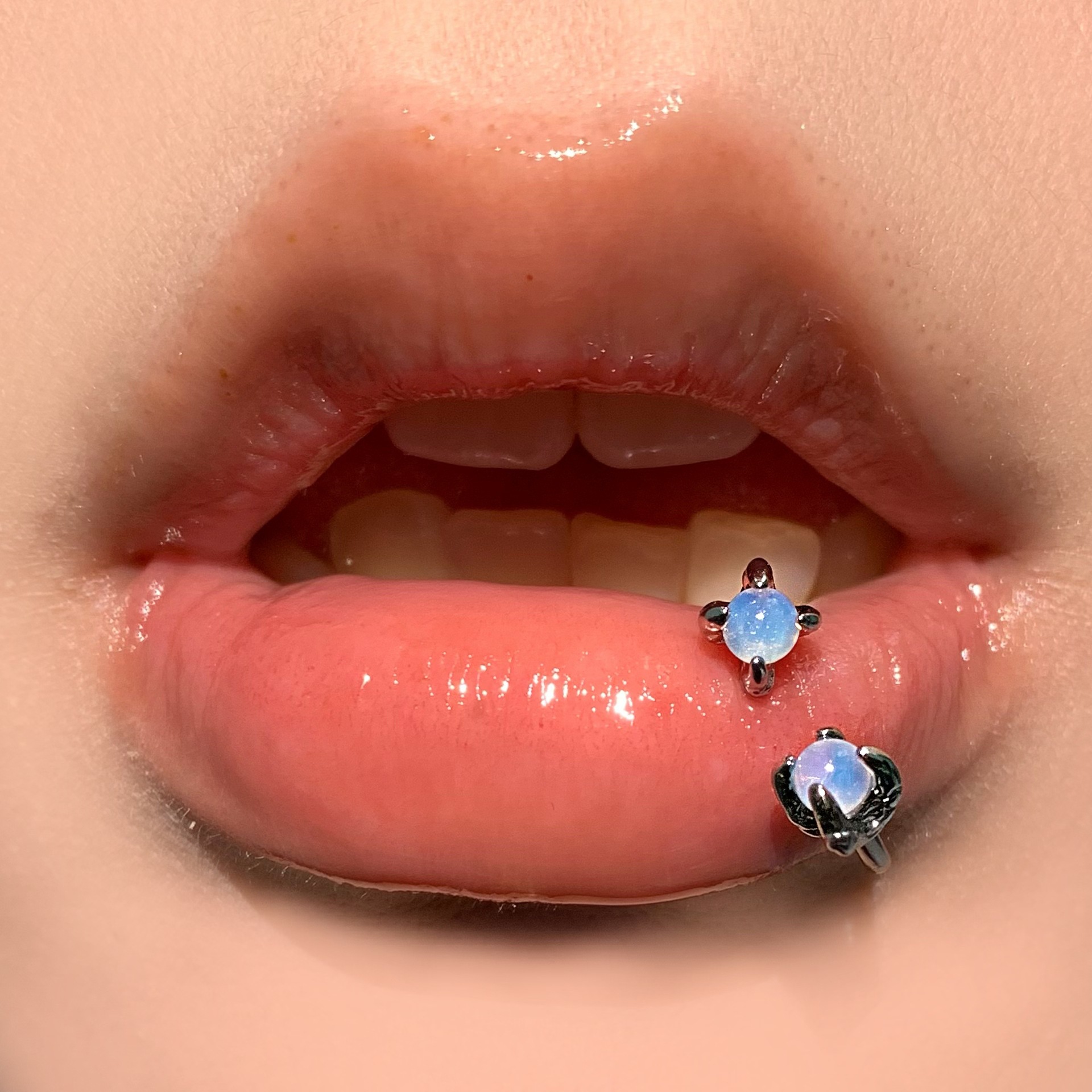 Pointed labret stud close-up product detail