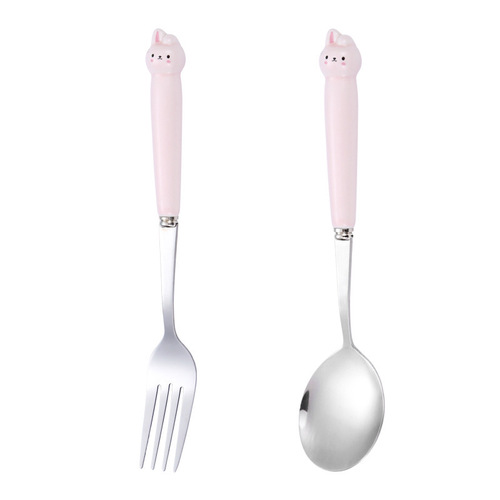 Creative stainless steel spoon with cartoon animal patterns, super cute handle, fork, fresh and adorable pet rabbit, children's meal spoon