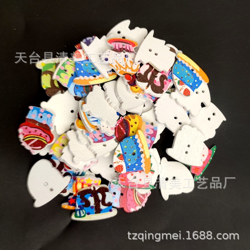 Pastel estilo coreano ins botones de madera blanco bajo 4 pintado ropa para niños accesorios de pastel de madera 50 piezas por paquete