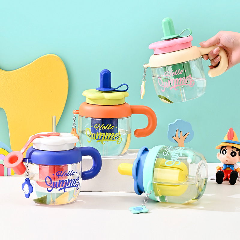 Vaso grande con flor y asa | Taza plástica resistente a altas temperaturas