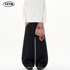 LKTM メンズ アメリカンデザイン 取り外し可能なスクエアタオル オリジナルカラー シミタージーンズ 男女兼用 バギーシルエットパンツ