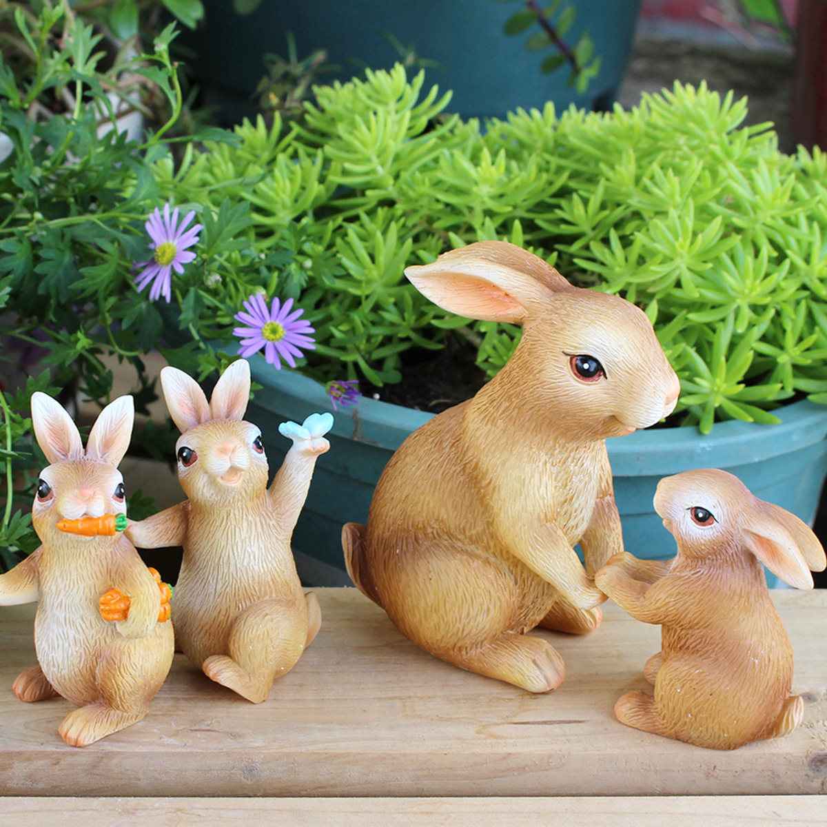   resin simulation animal bunny set four home crafts ornaments outdoor garden decoration 