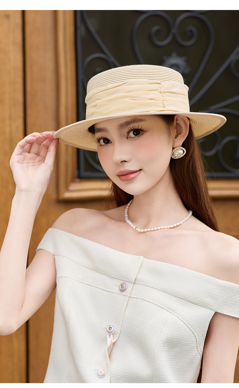 Mũ rơm nữ vành rộng chống nắng UV, phối mùa xuân hè, đi biển du lịch — Màu be chi tiết 11
