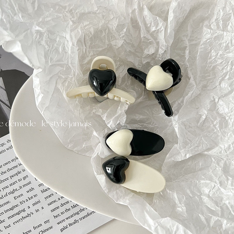 Clip per capelli semplice in bianco e nero con mini piccola a forma di fiocco dolce e carino, con becco d'anatra, accessori per capelli semplici e coordinati_voghion.com