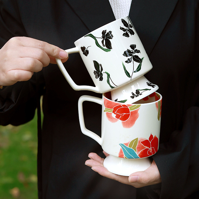 Retro iris taza alta taza de cerámica taza de café taza de café de la tarde cappuccino regalo de mano taza antigua práctica