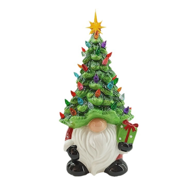 Christmas new battery luminous resin dwarf lantern ceramic Christmas tree Christmas decorations_voghion.com