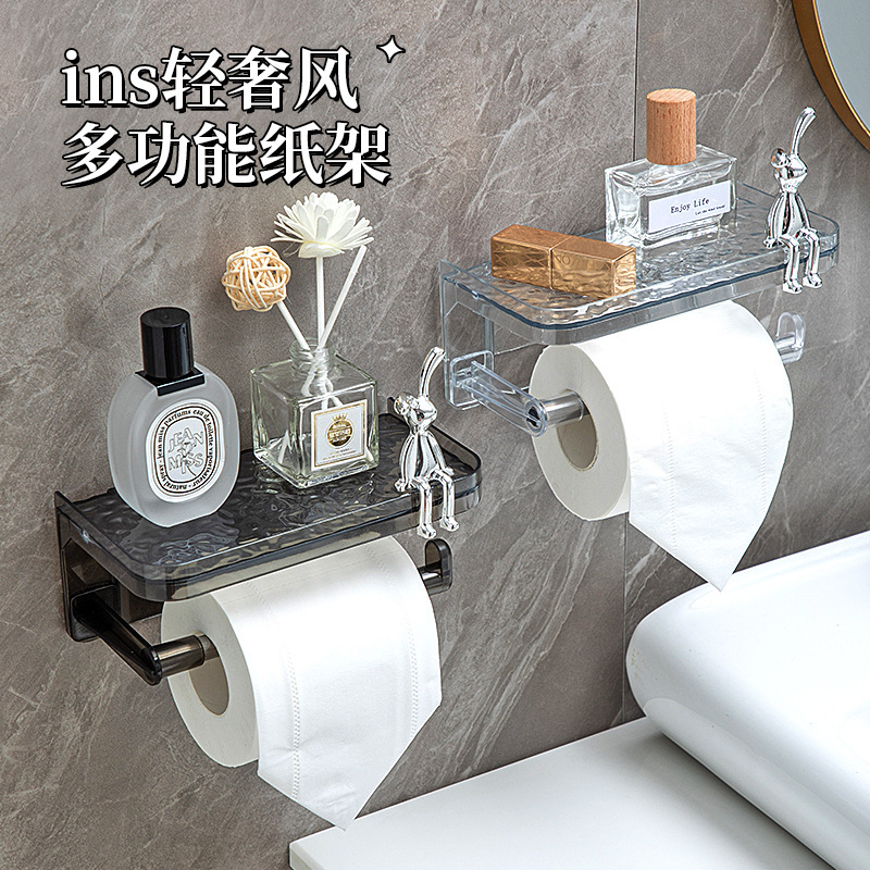 卫生间厕纸盒卷纸巾架置物架放置抽纸筒收纳家用洗手间免打孔壁挂