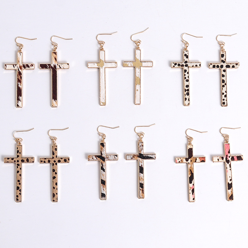 Leopard Print Cross Earrings 6