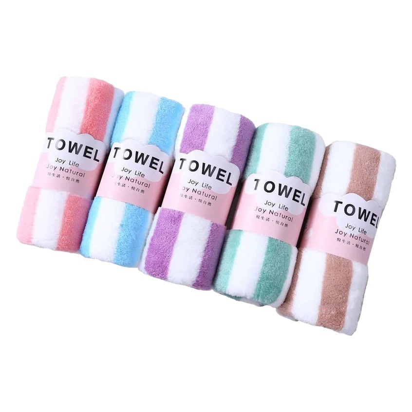 Thickened Colorful Striped Warp-Knitted Coral Fleece Towel, Lint-Free, Suitable for Home Use, Bath Towel, Absorbent and Quick-Drying