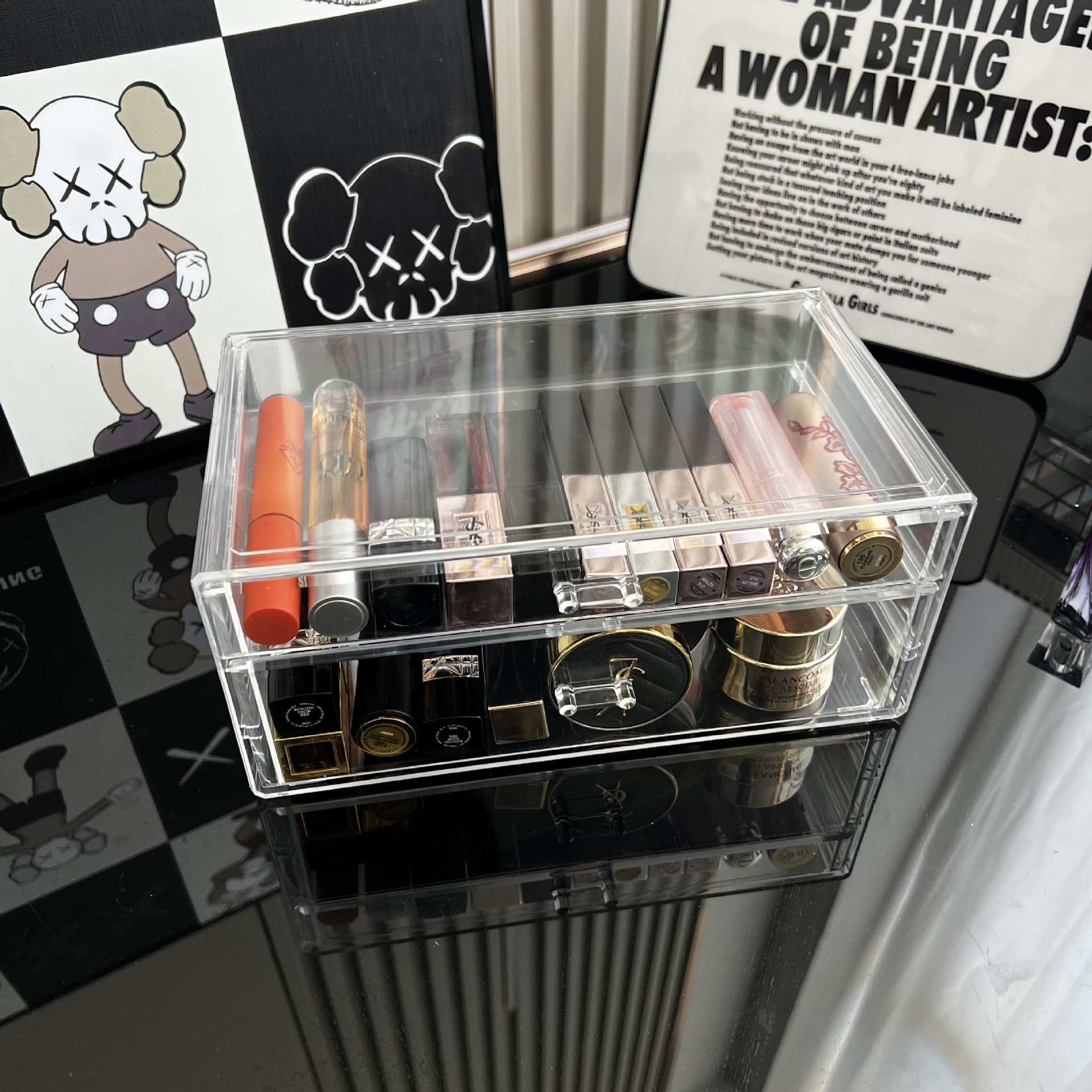 桌面化妝品收納盒透明抽屜式口紅唇釉收納亞克力梳妝檯整理置物架