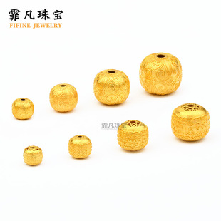 18K Gold Ancient Gold Tang Grass Pattern Five Sutras Old Type Barrel Beads Separated by Beads Handmade DIY Bracelet Beads Material Accessories