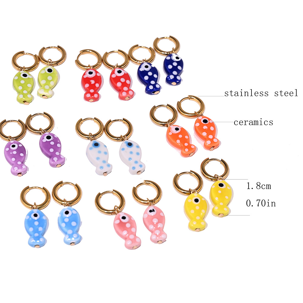 1 Pair Cute Sweet Fish 304 Stainless Steel Ceramics Drop Earrings display picture 2