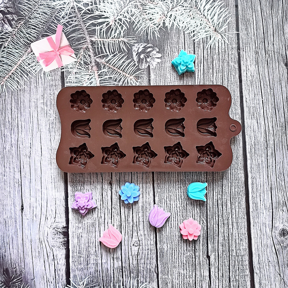 15 3 tipos de chocolate tulipas 680 molde de silicona dulces pudín molde de postre pastel para hornear