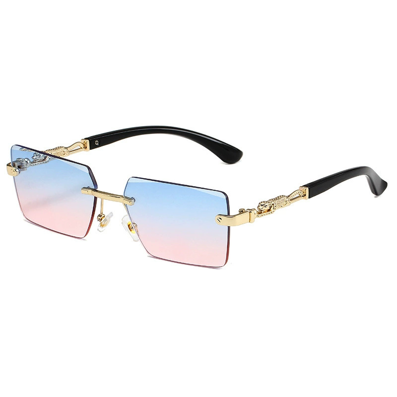 New Cross-Border Style Frameless Fashion Sunglasses with European and American Personality Leopard Decoration and Unique Cut-Edge Pc Lenses