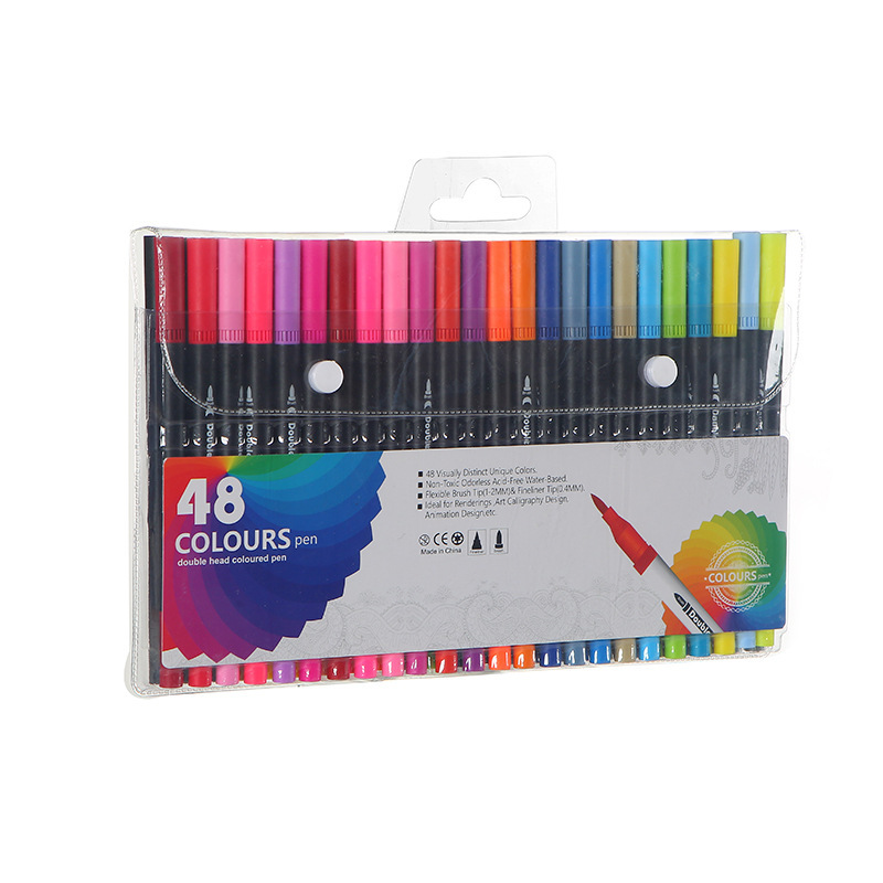 Pluma de acuarela de doble cabeza transfronteriza, pintura artística, línea de gancho, rotulador de color, juego de pinceles de cabeza suave de graffiti para niños respetuosos con el medio ambiente