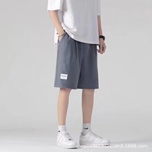 冰丝皮标短裤男士夏季薄款裤子外穿休闲五分裤沙滩运动宽松大裤衩