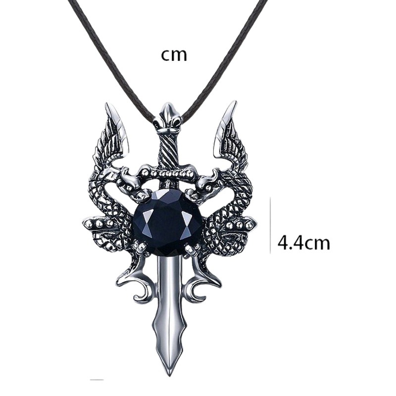 Collar de dragón de acero inoxidable Doble Dragón de los hombres de la vendimia de los hombres dominantes de moda con incrustaciones de rojo y blanco gran tesoro Colgante de Piedra Taobao Venta caliente