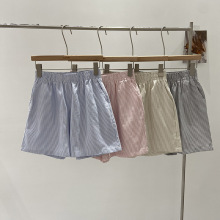 日系简约休闲条纹短裤女夏季2024年新款日常百搭宽松外穿阔腿裤子