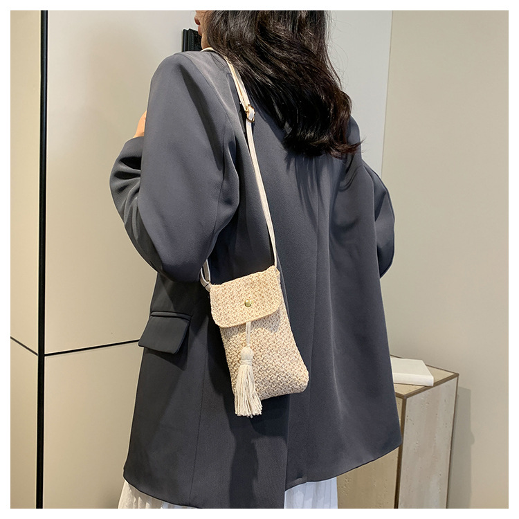 Solid Color Pattern Women's Small Straw Solid Color Streetwear Straw Square Flip Cover Crossbody Bag