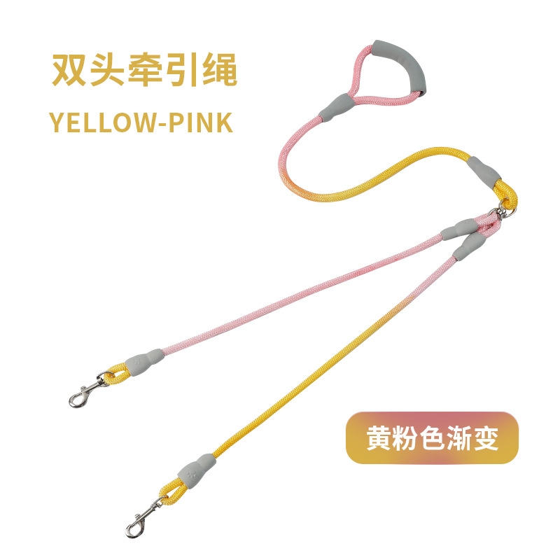 Cuerda para pasear a los perros de doble cabeza de color degradado, una correa para dos mascotas, cadena para perros de tamaño mediano anti-bobinado, correa para perros