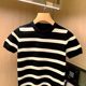 Men's Half-sleeved T-shirt Black and White Striped Knitted Short-sleeved Men's Round Neck Summer Fashionable Trendy Yuppie Handsome Ice Silk T-shirt