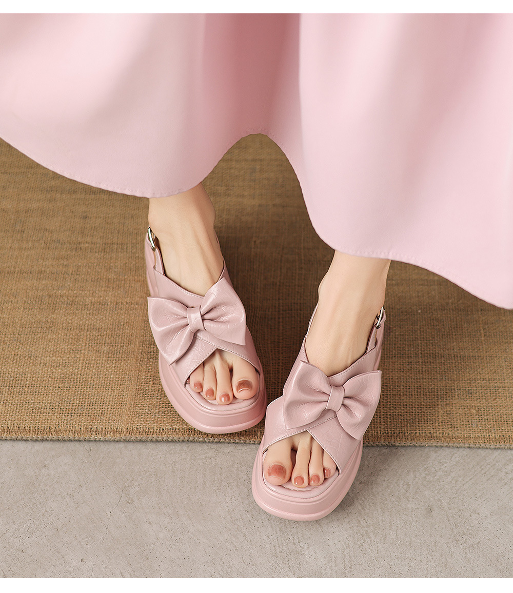 Sandal cao gót nữ hở mũi đế platform nơ bướm, gót siêu cao 12 cm — Hồng nhạt, màu trắng ngà chi tiết 12