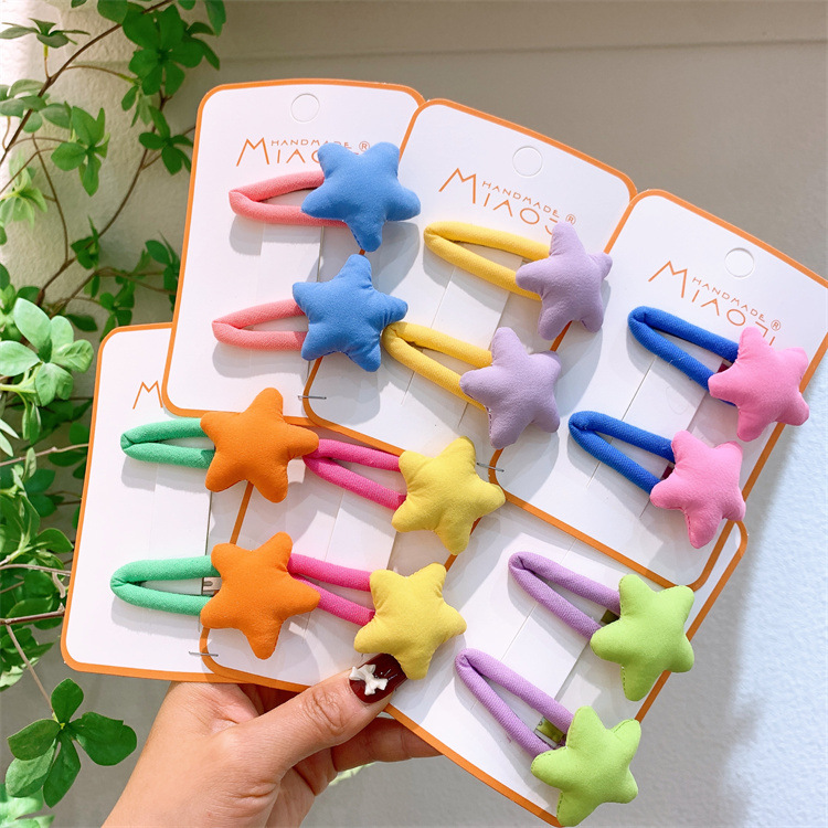 Spring new arrival children's fabric cotton-stuffed five-pointed star hair clips, girls' matching color hairpins, bangs and loose hair BB clips
