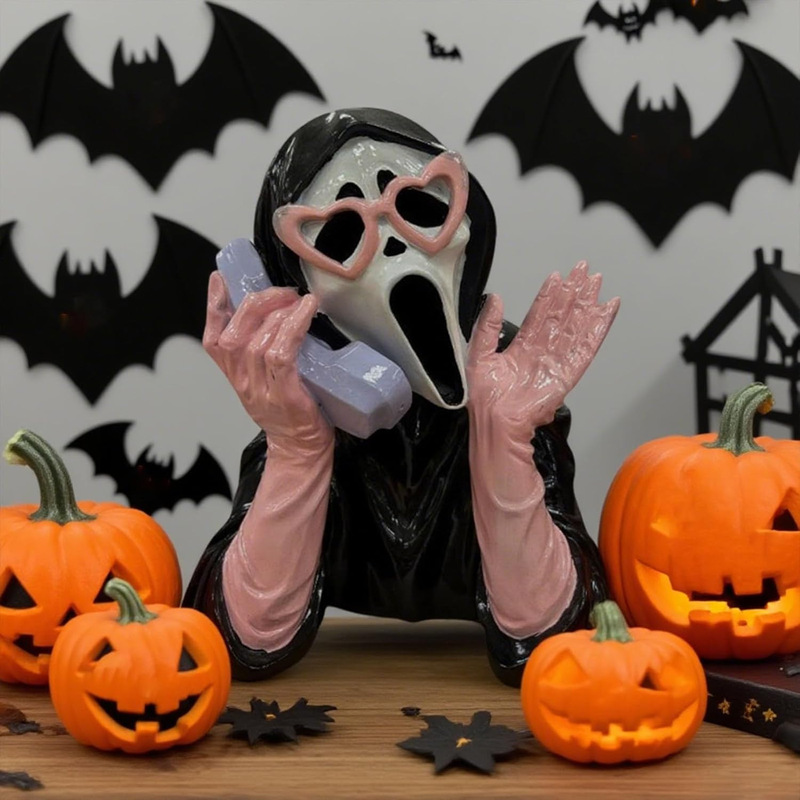 Halloween Ghoulish girl Scream Ghost on Phone pink|undefined