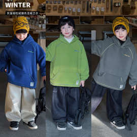 童酷2025男童冬款字母刺绣宝宝上衣双面摇粒绒贴标明线儿童卫衣潮