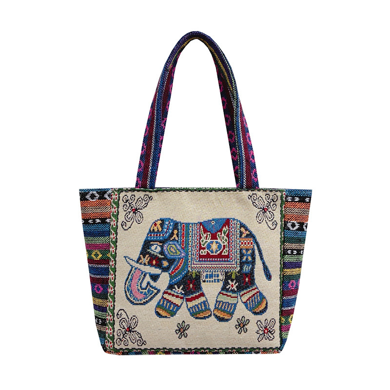 Canvas Bag Retro Embroidery Large-capacity Ethnic Style Shoulder Bag Hand-held Knitted Fabric Bag Small Version Literary Tote Bag