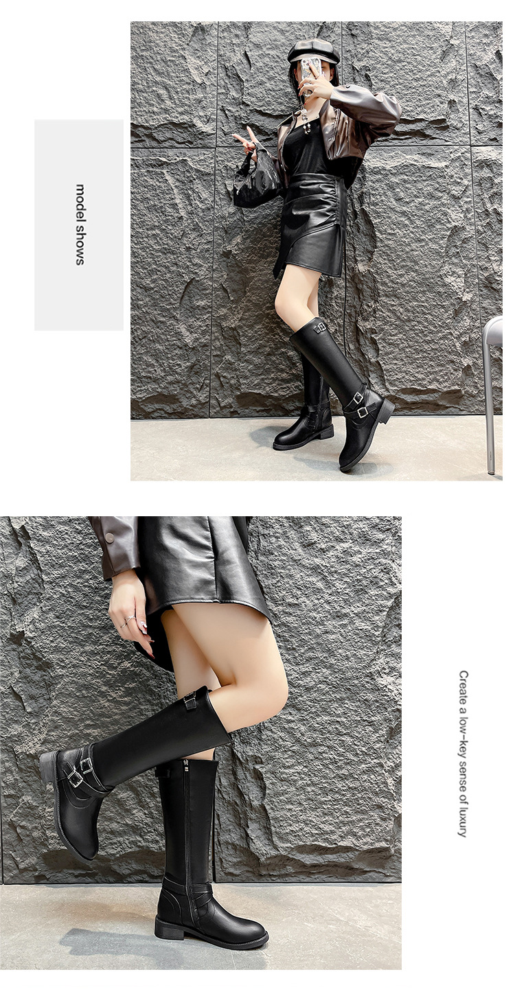 Retro Overknee Stiefel Mit Blockabsatz Für Damen Mit Schnalle_voghion.com