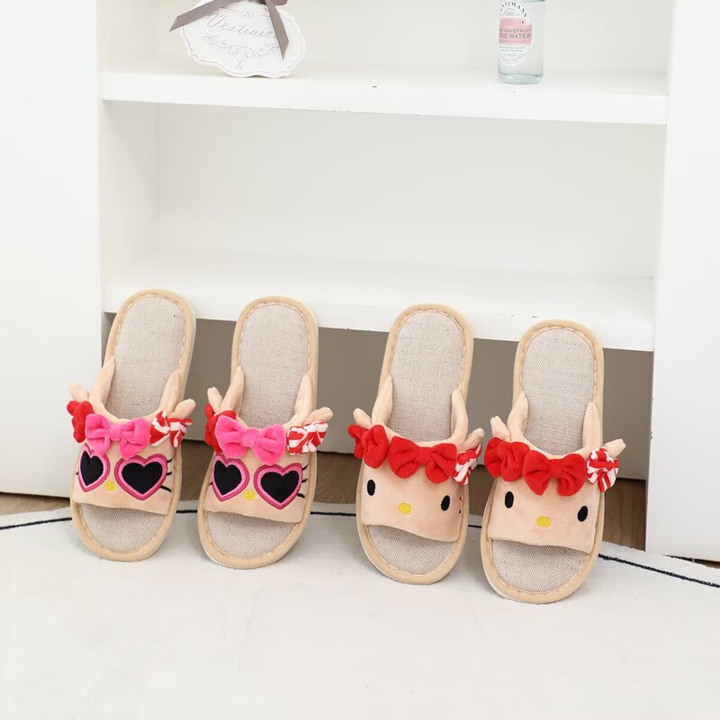 Cartoon Linen Fish Mouth Cotton Slippers for All Seasons, Indoor Home Shoes, Non-Slip Thick-Soled Home Shoes, Fashionable Confinement Shoes