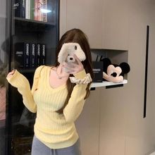 刺绣v领长袖针织衫女秋冬新款修身麻花内搭毛衣甜美显瘦打底上衣