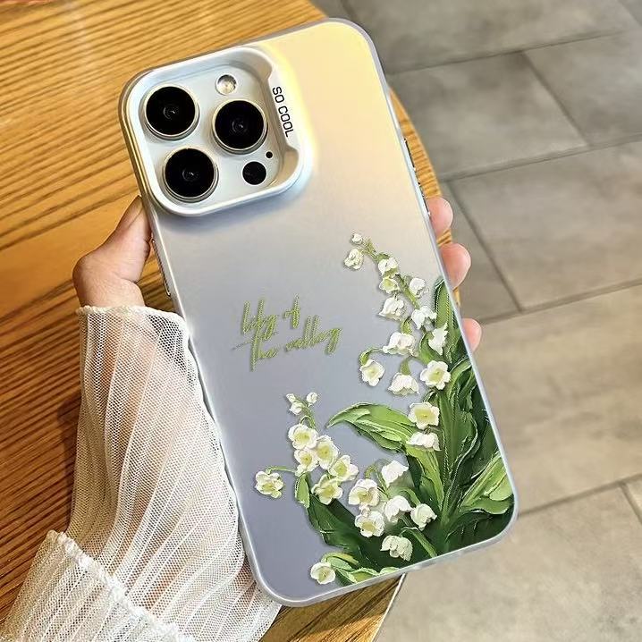 油画铃兰花适用苹果16欧美15promax手机壳iphone17少女14pro13硬