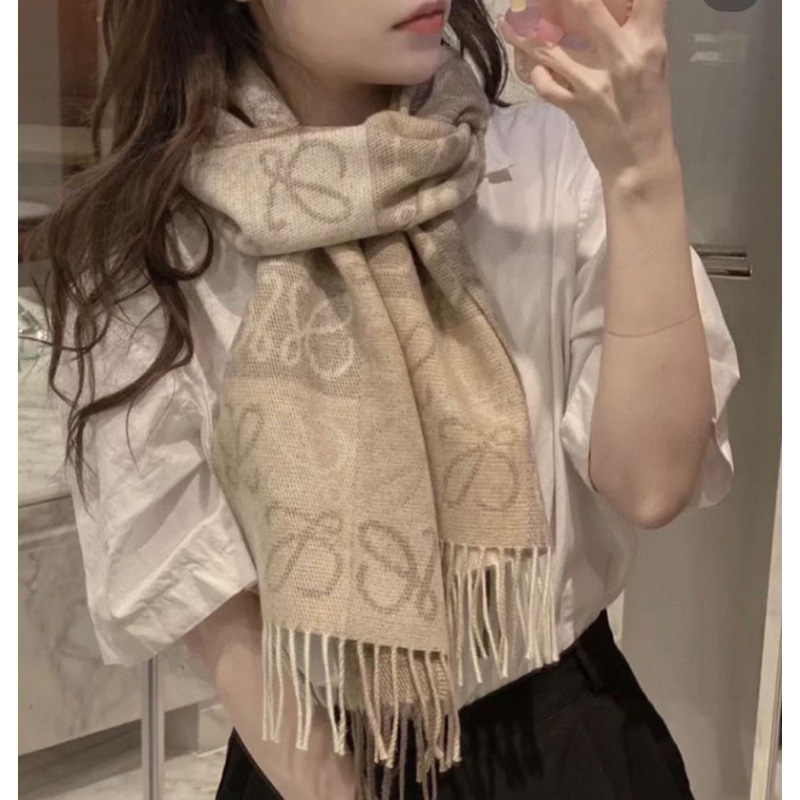 双面拼色棋牌格围巾女羊毛提花流苏L0E保暖披肩秋冬新款羊绒围巾|undefined