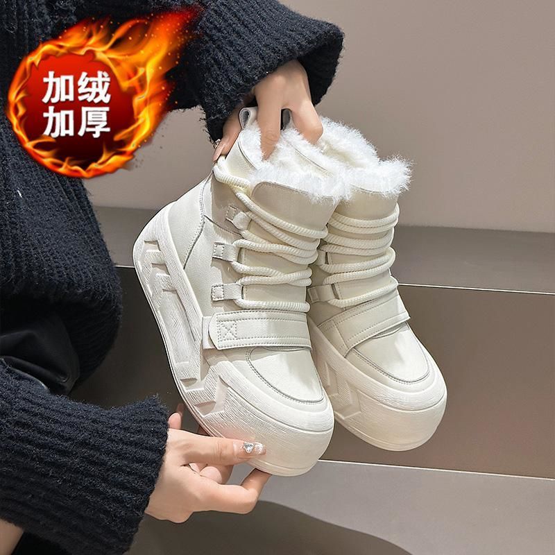 女性用東北スノーブーツ 2025 新作冬ベルベット厚手暖かい綿靴厚底白靴黒ショートブーツ|undefined