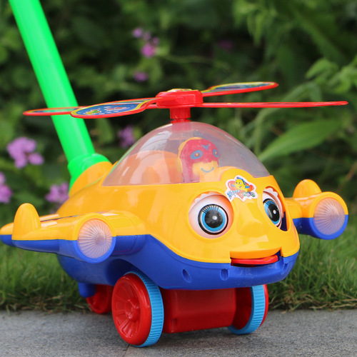 儿童手推大号防/滑胶轮飞机玩具眨眼睛推舌头单杆响铃地摊幼儿园