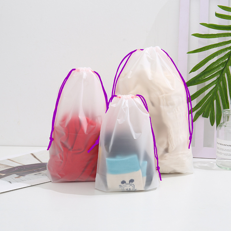 Portátil esmeriado bolsillo de cuerda de tracción en blanco de plástico transparente viaje ropa sucia bolsa de almacenamiento de cuerda de tracción bolsa transfronteriza