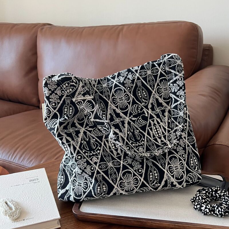 [Suxi Cloth Bag] Literary Retro Handmade Designer Embroidered Canvas Armpit Bag Women's Single Shoulder Small Shoulder Bag