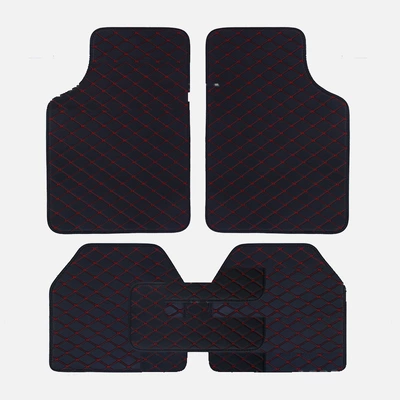 Universal Foot Pad set of car floor mats - black-with-red-lines-universal-five-piece-set