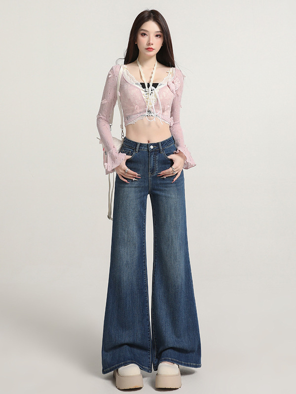 微喇牛仔裤女2025秋季新款流行高腰阔腿宽松显瘦不贴腿喇叭裤子|undefined