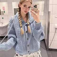 设计感连帽针织衫外套女2025新款秋装毛衣欧货麻花高级感女装上衣