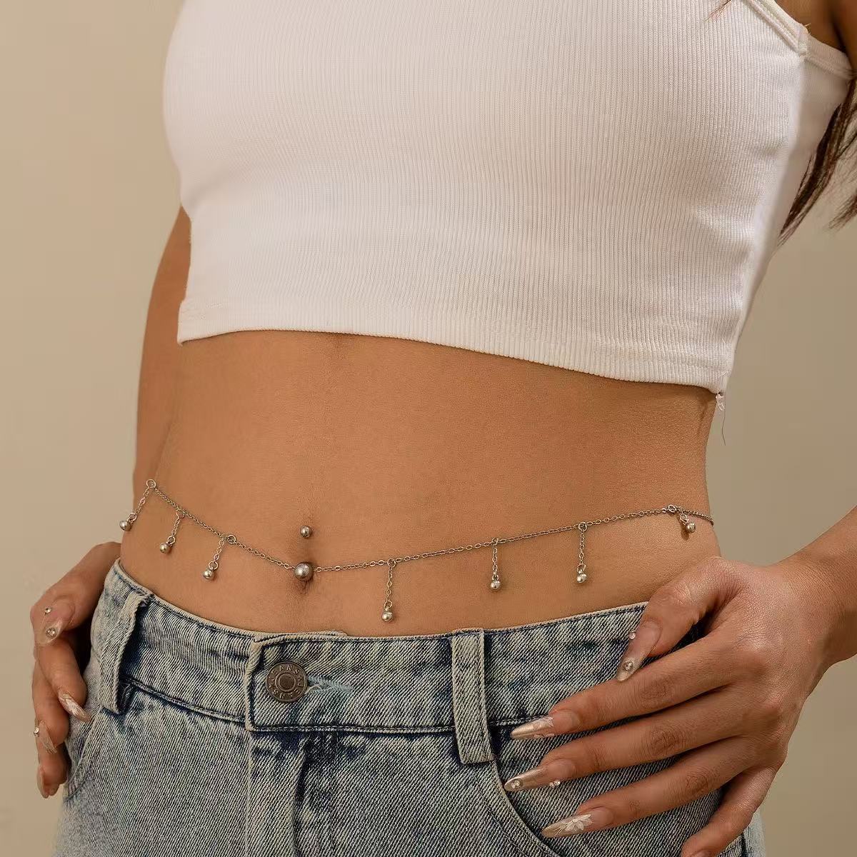 Personalisiertes Zirkonia Bauchnabelpiercing Mit Perlenquaste_voghion.com