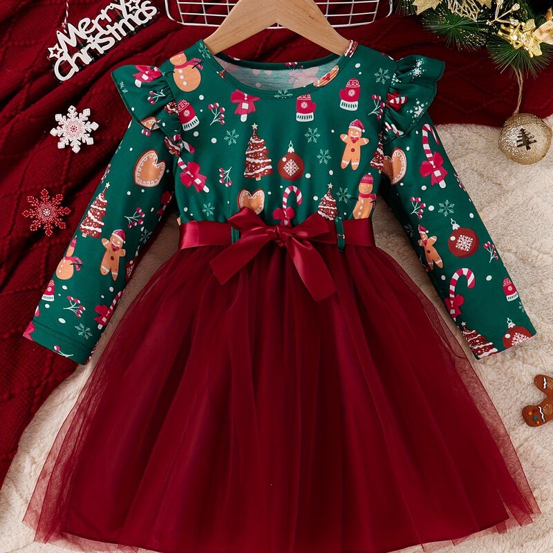 Christmas tree with snowflake pattern girl Saint knit dress|undefined