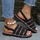 Cross-border foreign trade plus size sandals women's new flat-bottomed woven casual outwear one-word buckle comfortable women's sandals wholesale
