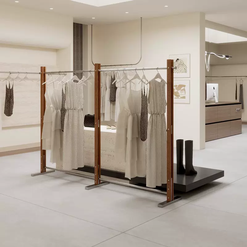 服装店展示架简约不锈钢落地式陈列架女装店衣服架中岛挂衣架加厚