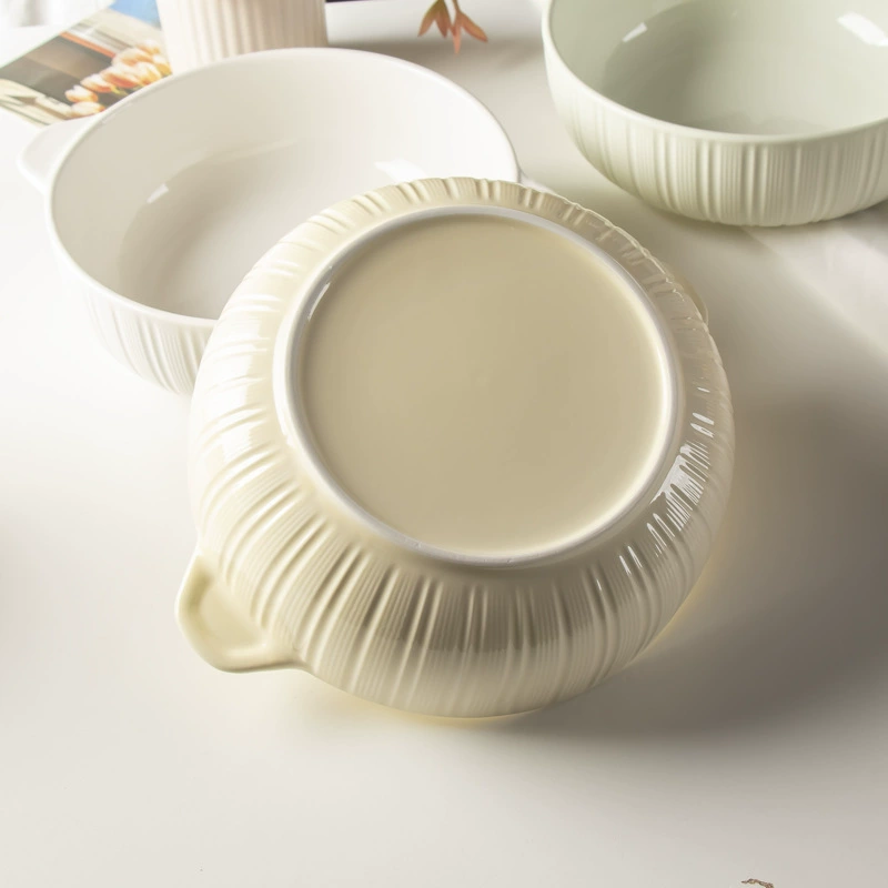 Both ear creative extra large sauerkraut fish bowl 2024 new home ceramic large capacity vertical lines simple soup soup pot