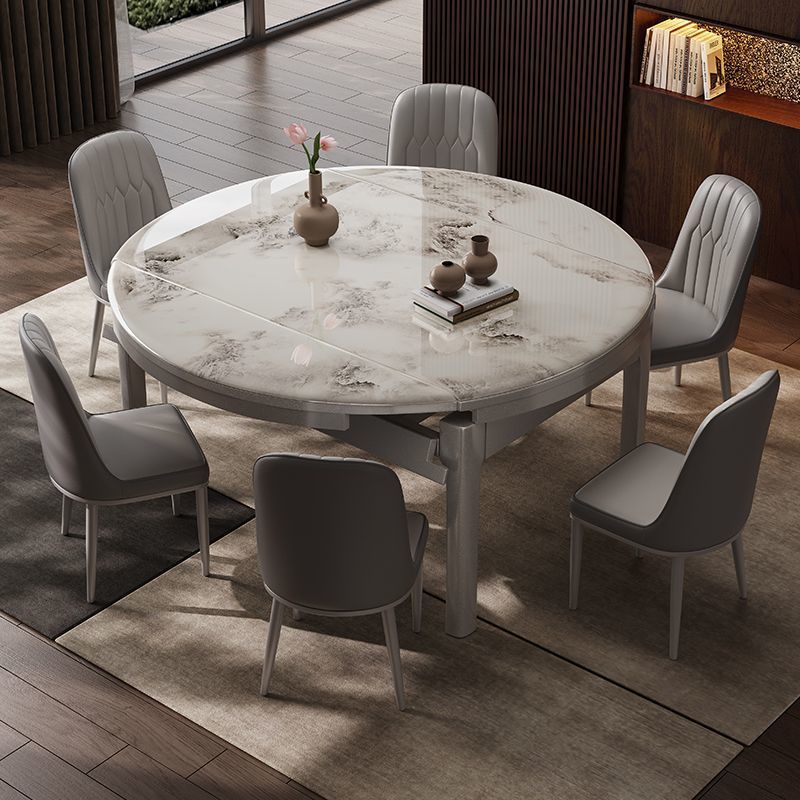 Hot-Selling Solid Wood Microcrystalline Stone Dining Table and Chair Set, Extendable and Foldable, Modern Minimalist Dining Room, Dual-Purpose Square and Round High-End Dining Table