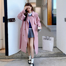 韓版袖口綁帶chic時髦通勤雙排扣隨性百搭顯瘦氣質粉色風衣外套女